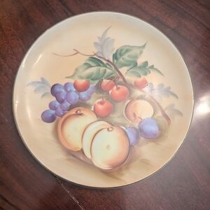 Vtg Lefton China Wall Hanging Plate Hand Painted Fruit Grapes Peaches Cherries